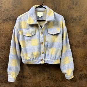 Hyfve Women's Small Button Closure Lavender and Beige Tan Plaid Jacke